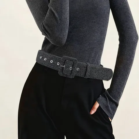 Women Minimalist Fashion Woolen PU Leather Belt With Alloy Pin Buckle Decorative Waistband For Sweater Coat Jacket