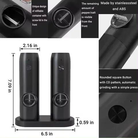 Modern Electric Automatic Pepper Grinder Ceramic Core Adjustable Coarseness Spice Herb Mill Matte Black Sleek Kitchen Tool