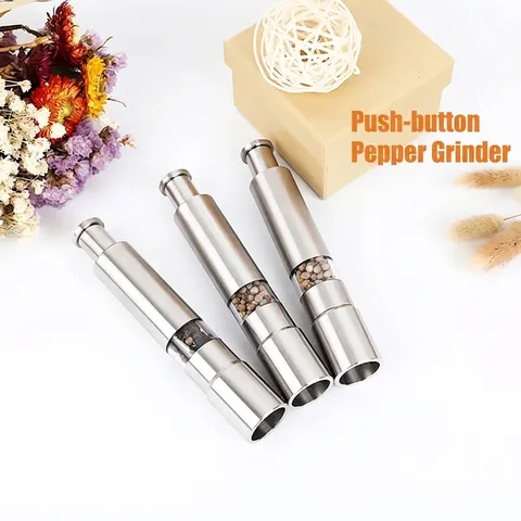 Manual Press Stainless Steel Pepper Grinder Spice Salt Mill With Acrylic Window Portable Handheld Seasoning Grinding Tool For Home Kitchen