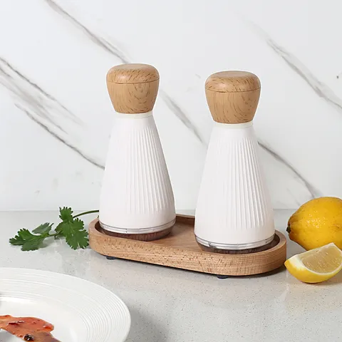 Manuelles Salz und Pfeffermühle Set Einstellbare Grobheit ABS Holz Gewürzmühle Flasche Mit Basis Für Küche Gewürze