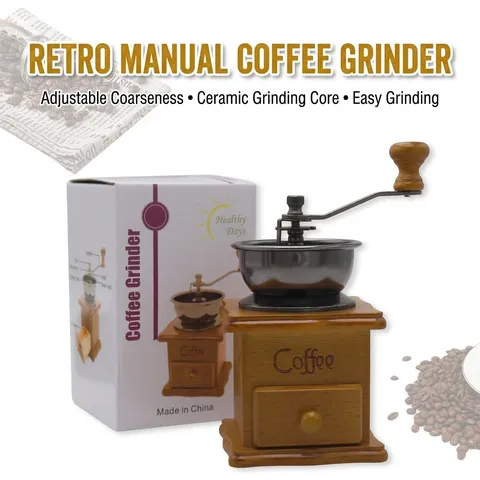 Molinillo de Café Manual de Madera Maciza Vintage Molino de Granos de Café a Manivela Con Núcleo de Cerámica Ajustable Retro