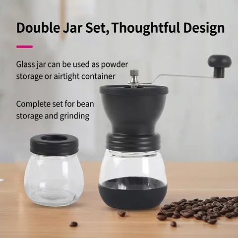 Manual Coffee Grinder Set With Ceramic Burr Stainless Steel Handle High Borosilicate Glass Sealed Jar Adjustable Bean Mill For Home Travel Office