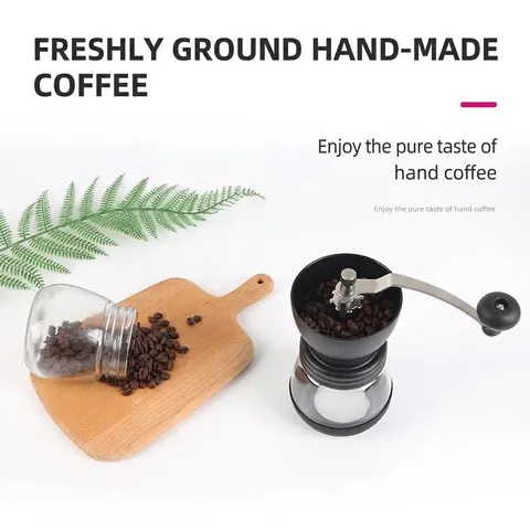 Manual Coffee Grinder Set With Ceramic Burr Stainless Steel Handle High Borosilicate Glass Sealed Jar Adjustable Bean Mill For Home Travel Office