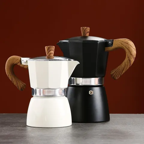 Italian Moka Pot Stovetop Espresso Maker Octagonal Aluminum Coffee Pot Wood Grain Handle Manual Espresso Machine For Home Outdoor Kitchen Brewing