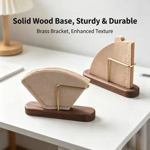 Soporte para Filtros de Café Moderno de Madera de Nogal y Latón Estante de Almacenamiento de Lujo para Filtros V60 en Cono y Abanico