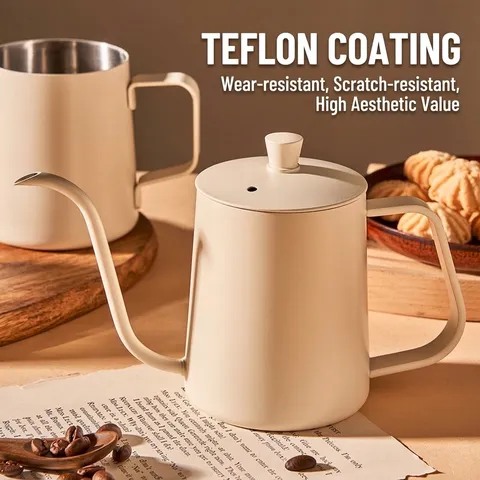Stainless Steel Gooseneck Coffee Kettle Teflon Coated Narrow Spout Drip Pot For Hand Brewed Coffee Home Office Barista Tool