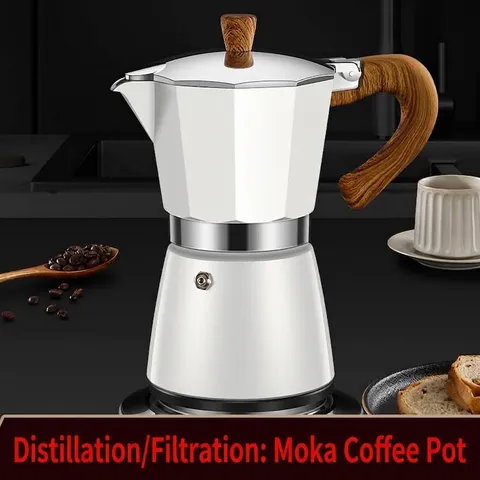 Italian Octagonal Moka Pot Espresso Maker Aluminum Coffee Percolator With Wood Grain Handle For Home Office Manual Coffee Brewer