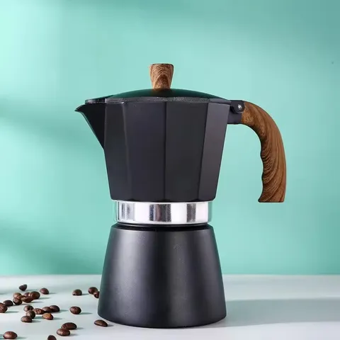 Italian Moka Pot Stovetop Espresso Maker Octagonal Aluminum Coffee Pot Wood Grain Handle Manual Espresso Machine For Home Outdoor Kitchen Brewing
