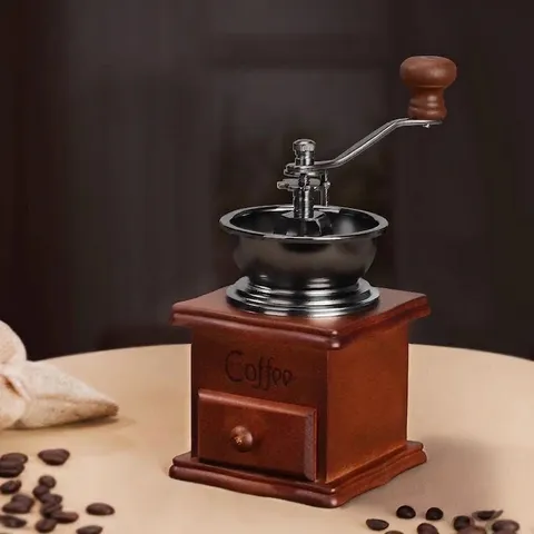 Vintage Manual Coffee Grinder Retro Wooden Hand Grinder With Ceramic Burr Cast Iron Bean Grinder For Home Kitchen Coffeeware
