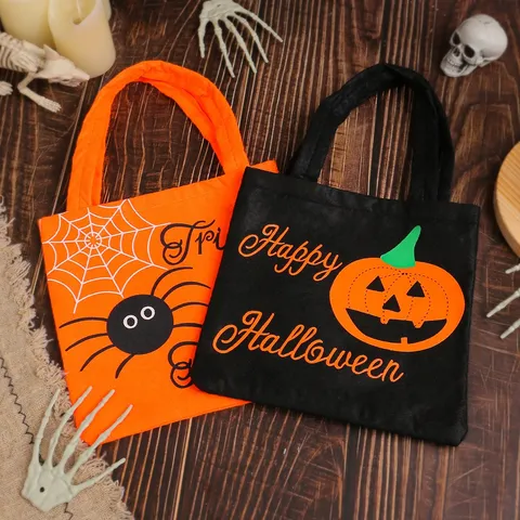 Halloween Pumpkin Spider Web Non-Woven Tote Bag Trick Or Treat Candy Gift Bag Party Decoration Festival Supplies