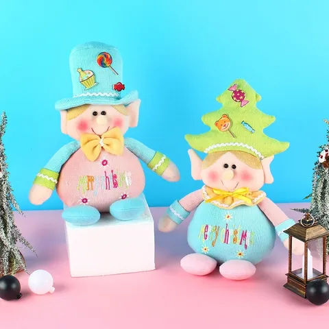 Christmas Elf Plush Doll Ornament With Telescopic Legs Sitting Standing Knitted Gnome Christmas Tree Top Hat Decor For Home Party Kids Gift