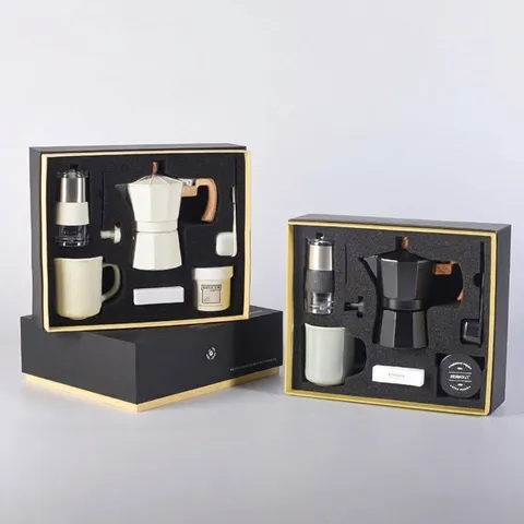 Manual Coffee Grinder Moka Pot Gift Set With Ceramic Mug Coffee Beans Storage Jar Filter Paper And Spoon Matte Coated Coffeeware Kit For Home Office