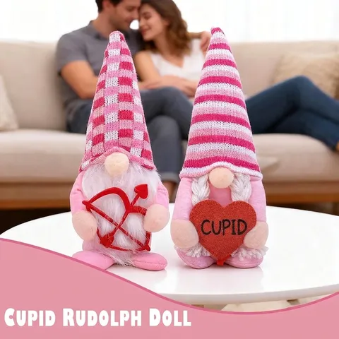 Valentine Day Gnomes Faceless Rudolph Dolls Couple Knitted Pink White Plush Gnome Ornaments With Heart Cupid Bow Romantic Home Party Decor