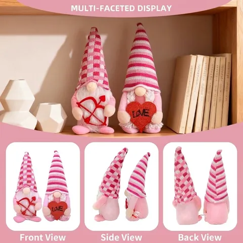 Valentine Day Gnomes Faceless Rudolph Dolls Couple Knitted Pink White Plush Gnome Ornaments With Heart Cupid Bow Romantic Home Party Decor