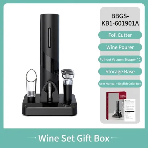 Electric Red Wine Opener Automatic Corkscrew With Foil Cutter Aerator Pourer And Vacuum Stopper Cordless Kitchen Tool Accessory