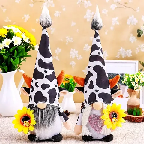 Cow Print Sunflower Gnome Rudolph Plush Doll Faceless Old Man Figurine Tabletop Ornament For Home Party Decoration