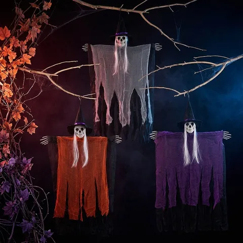 Halloween Κρεμαστή Μάγισσα Σκελετός Διακόσμηση Τρομακτικό Στήριγμα Στοιχειωμένου Σπιτιού Μάγισσα Με Καπέλο Για Εξωτερική Εσωτερική Διακόσμηση