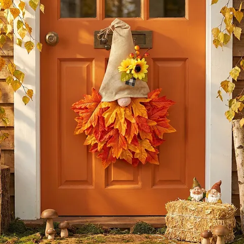 Ghirlanda di Gnomo Autunnale con Foglie di Acero Cappello di Iuta Appeso a Parete Decorazione per il Giorno del Ringraziamento Ornamento Porta