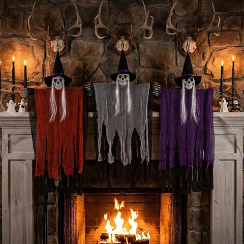Halloween Κρεμαστή Μάγισσα Σκελετός Διακόσμηση Τρομακτικό Στήριγμα Στοιχειωμένου Σπιτιού Μάγισσα Με Καπέλο Για Εξωτερική Εσωτερική Διακόσμηση