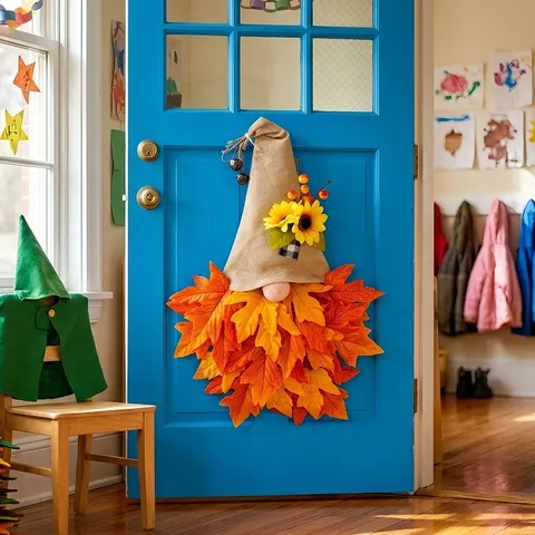 Ghirlanda di Gnomo Autunnale con Foglie di Acero Cappello di Iuta Appeso a Parete Decorazione per il Giorno del Ringraziamento Ornamento Porta