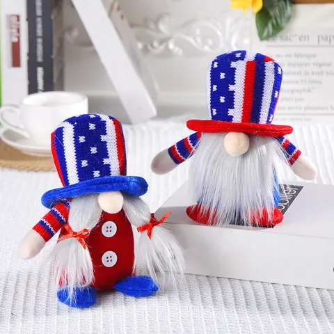 Adornos de Muñeco de Gnomo de Punto del Día de la Independencia de EE UU Decoraciones de Mesa de Peluche Patrióticas para la Fiesta del 4 de Julio