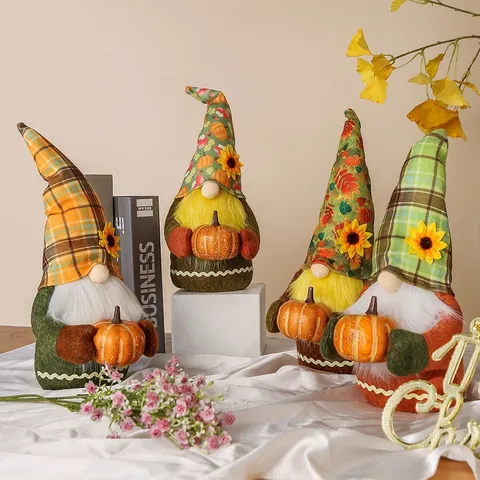 Autumn Fall Gnomes Plush Decorations Sunflower Pumpkin Faceless Dwarf Ornaments For Halloween Thanksgiving Home Table Decor