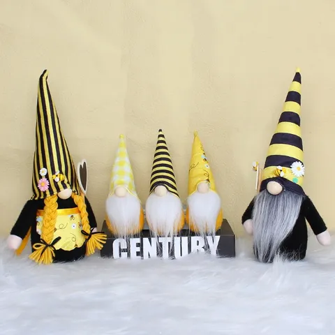 Bee Festival Gnomes Plush Honey Bee Gonk Striped Hat Sunflower Swedish Elf Figurine Home Birthday Party Desktop Ornament