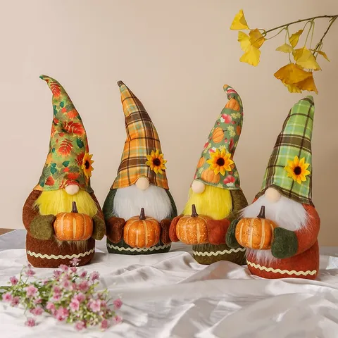 Autumn Fall Gnomes Plush Decorations Sunflower Pumpkin Faceless Dwarf Ornaments For Halloween Thanksgiving Home Table Decor