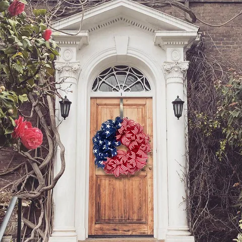 Independence Day Patriotic Wreath Red White Blue Stars Stripes Door Hanging Decoration Polyester American Flag Garland