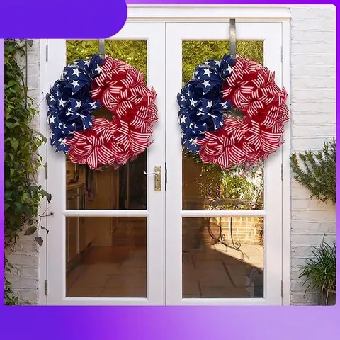 Independence Day Patriotic Wreath Red White Blue Stars Stripes Door Hanging Decoration Polyester American Flag Garland