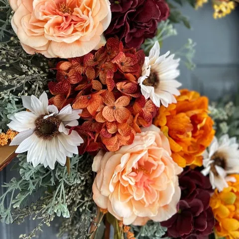Artificial Rose Wreath Autumn Fall Door Hanging Decoration Silk Flower Vine Wreath For Wedding Home Festival Wall Decor