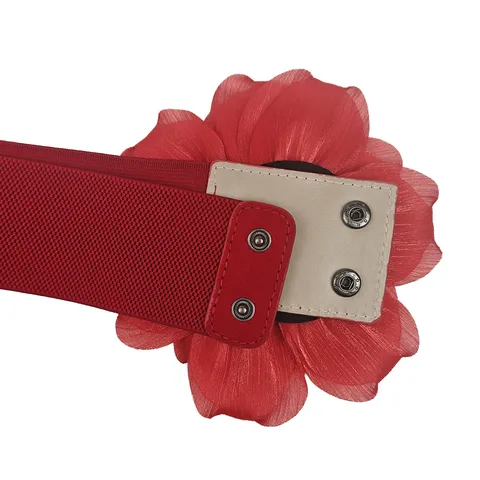 Women's Fashion 3D Flower Elastic Waist Belt Wide Cinch Belt For Dresses Snap Button Stretch Waistband Party Performance Decoration