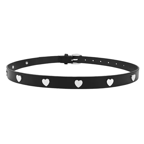 Women Fashion PU Leather Belt Heart Metal Studs Decorative Pin Buckle Waistband For Jeans Windbreaker Coat Accessory