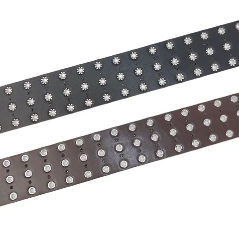 Women Wide Waist Belt PU Leather Triple Eyelet Decorative Cinch Belt For Suits Dresses Silver Buckle Punk Style Waistband