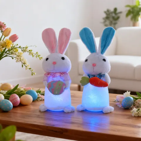 Muñeco de Peluche Conejo de Pascua Brillante LED Luz Conejo Ornamento para Decoración Hogar Navidad Pascua Regalo Niños