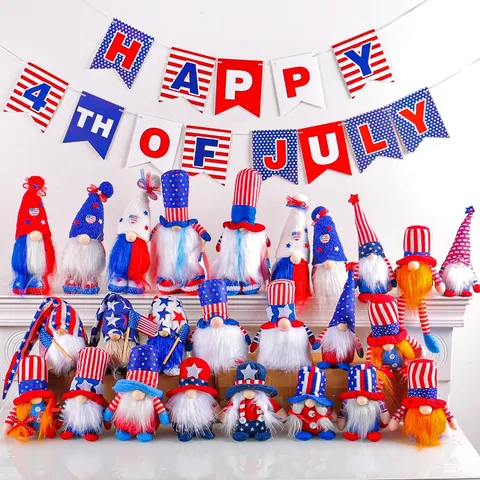 Glowing Independence Day Gnome Faceless Old Man Plush Ornaments Patriotic Red White Blue Star Stripes LED Dwarf Doll Decor