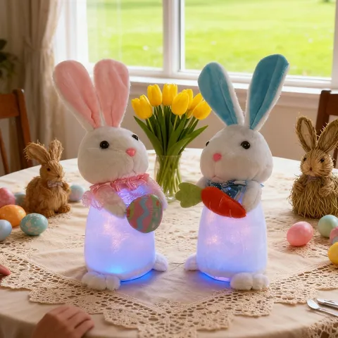 Muñeco de Peluche Conejo de Pascua Brillante LED Luz Conejo Ornamento para Decoración Hogar Navidad Pascua Regalo Niños