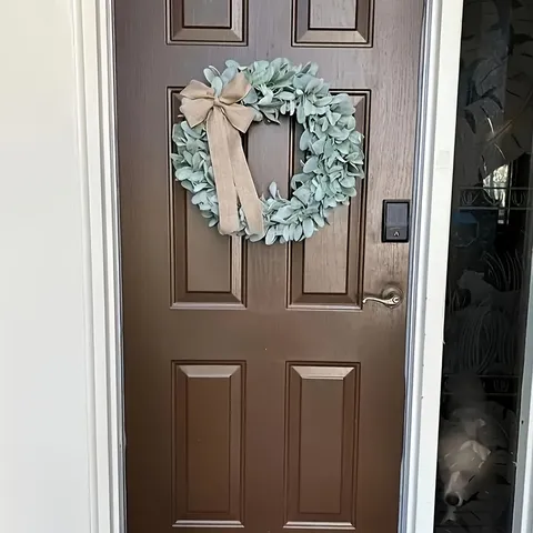 Artificial Lambs Ear Wreath With Burlap Bow Gray Green Flocked Wreath Farmhouse Decorative Wreath For Front Door Wall Decor