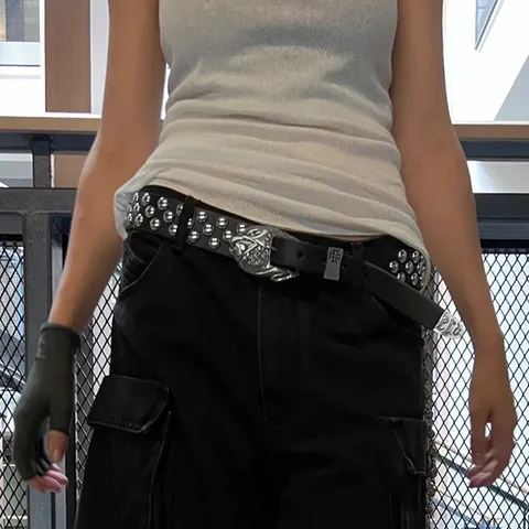 Punk Eagle Head Studded PU Leather Belt For Women Men Vintage Distressed Rivet Waist Belt Streetwear Rock Fashion Accessories