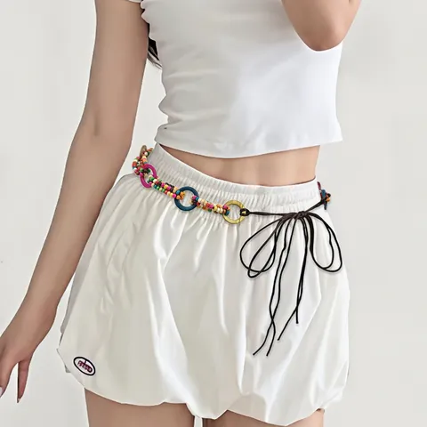 Vintage Y2K Boho Woven Bead Waist Rope Belt For Women Ethnic Colorful Beaded Waist Chain Dress Decoration Accessories Adjustable Waist Belt