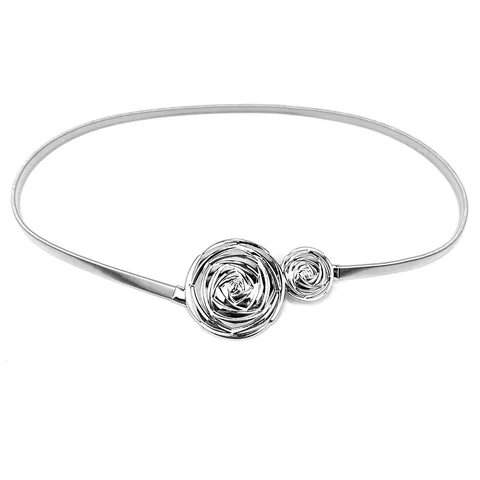 Women Elastic Metal Spring Waist Belt Elegant Rose Flower Leaf Gold Silver Dress Decorative Waist Chain Accessory