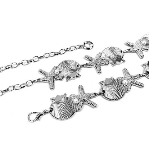 Ocean Style Starfish Shell Metal Waist Chain Alloy Artificial Pearl Belt For Women Skirts Pants Dress Body Jewelry