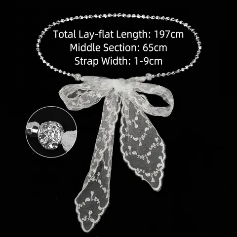 Women's Elegant Lace Tie-Up Waist Chain Metal Artificial Pearl Bead Belt Tassel Bow Decorative Belt For Dress Accessories