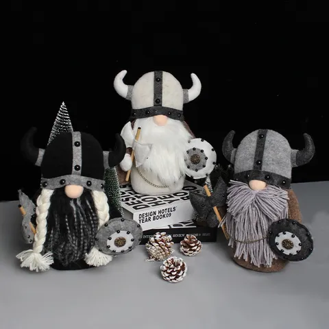 Viking Gnome Plush Warrior Knight Doll Ornament With Horned Helmet Axe And Shield Fabric Felt Faceless Doll Home Decor Gift