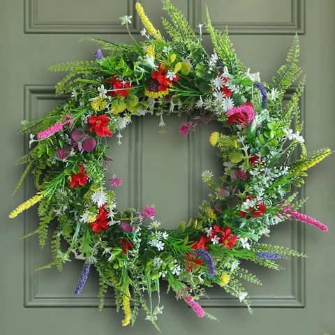 Spring Artificial Wildflower Wreath Wall Hanging Fake Floral Vine Ring Door Decor For Home Decoration