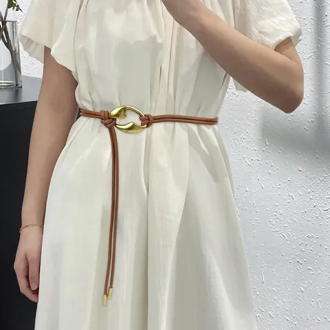 Mode Damen Dünne PU Leder Taille Seil Gürtel Vielseitige Dekorative Bund Für Mäntel Kleider All-Match Knoten Design Accessoire