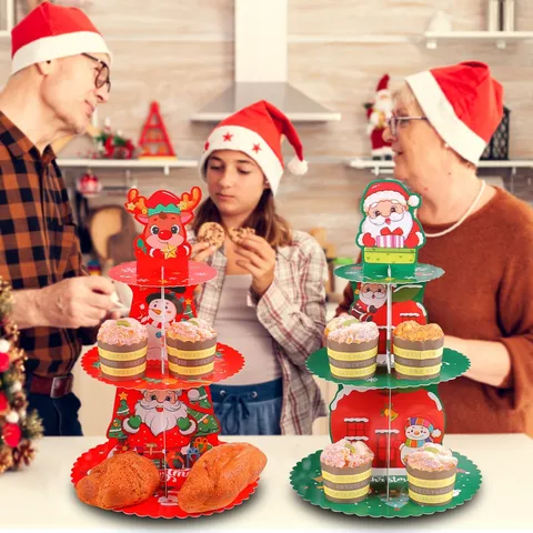 Halloween Pumpkin Haunted House 3D Paper Cupcake Stand Multi Layer Dessert Tray Christmas Santa Reindeer Party Table Decorations Paper Cake Display Stand