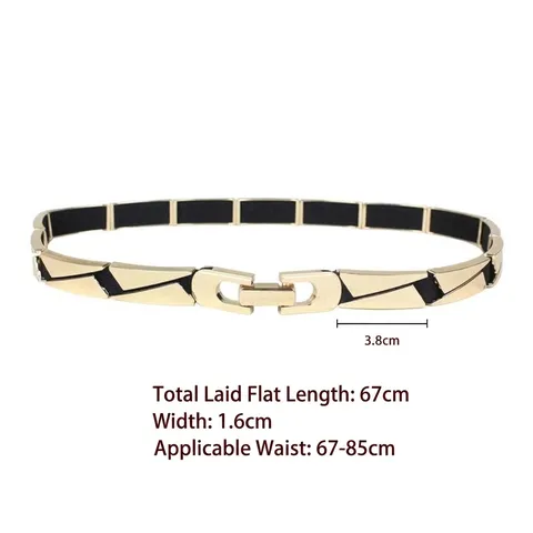 Women Elastic Waist Belt Gold Geometric Metal Buckle Decorative Waist Seal Cinch Belt For Dresses Shirts European Style Fashion Accessory