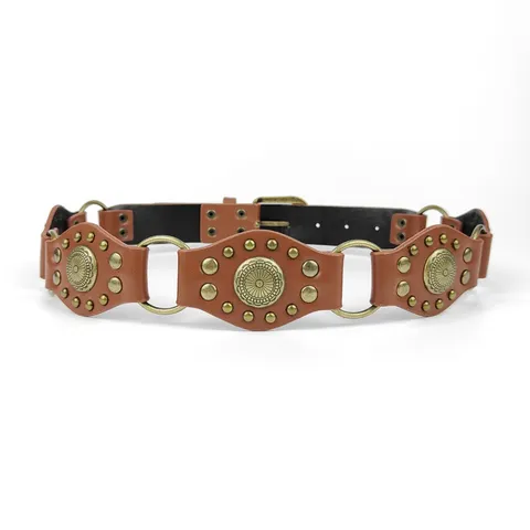 Vintage American Western Women Wide Belt Punk Rivet Metal Buckle Eyelet Splicing Y2K Hot Girl PU Waist Belt Streetwear Accessory