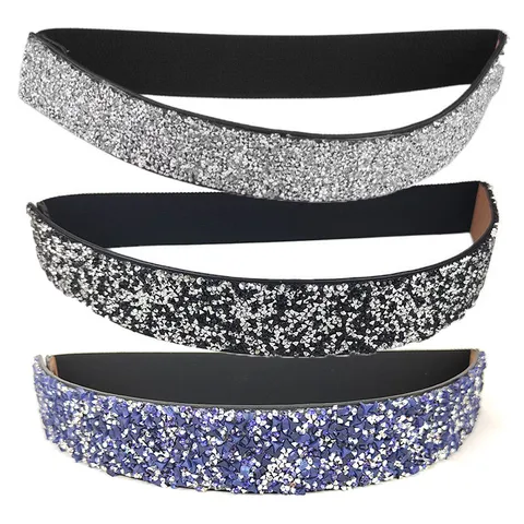 Women Fashion Rhinestone Elastic Waist Belt Sparkling Crystal Inlaid Cincher Waist Seal For Dresses Bridal Wedding Accessories